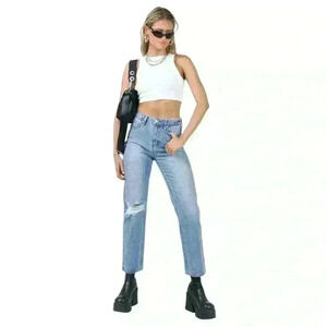 Princess Polly Calisto Straight Leg Jean Light Wash Denim Size 6